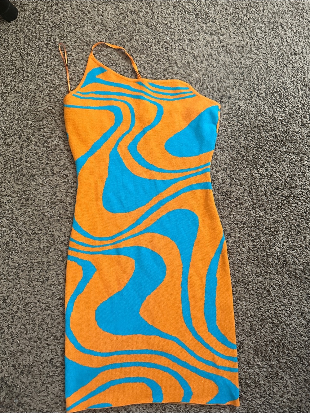 Fashion Nova Orange & Turquoise One-Shoulder Bodycon Dress